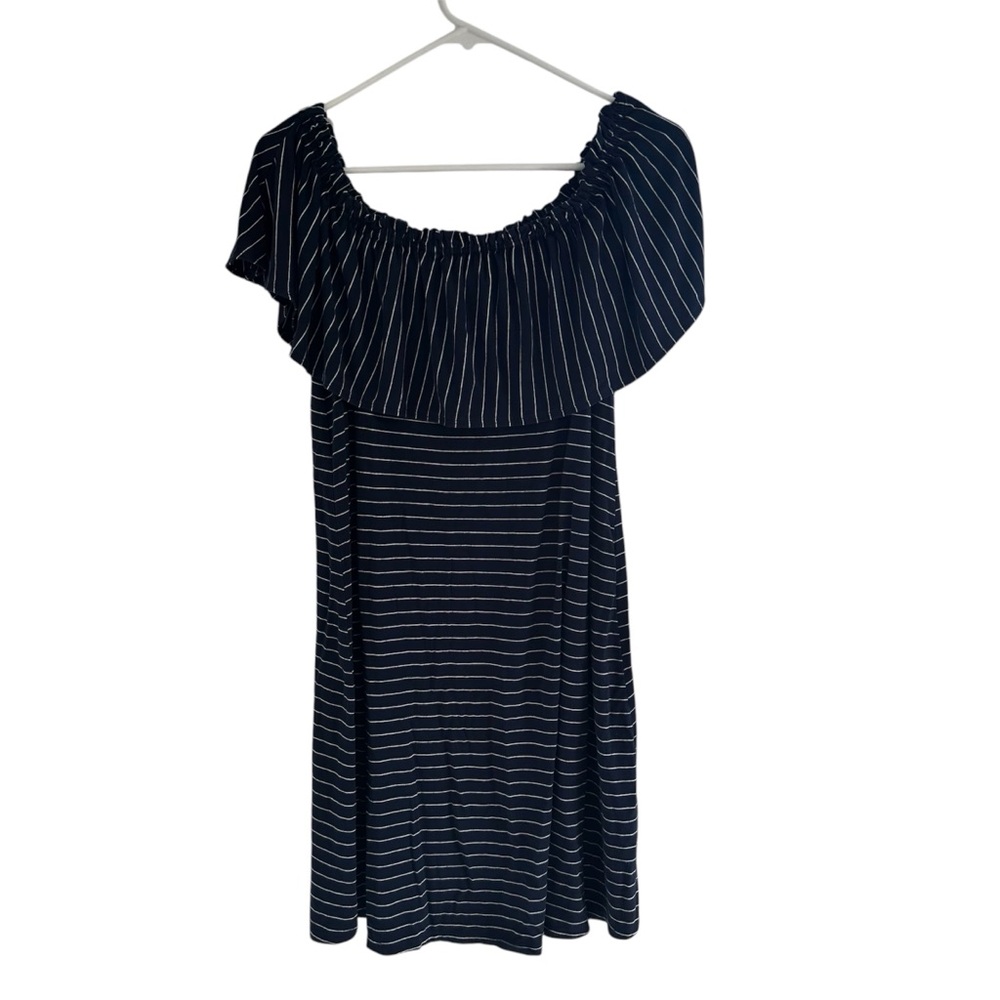 Abercrombie & Fitch Navy Striped Off-Shoulder Blouse‎